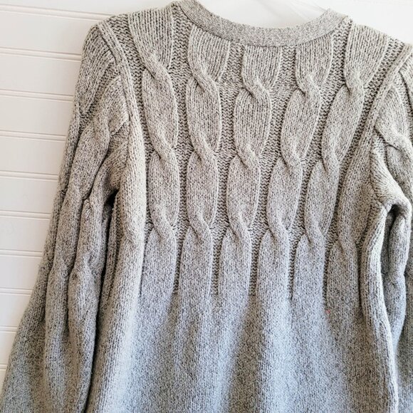 J.Jill Long Cardigan Womens Small Gray Marled Duster Cable Knit Pockets Roll Hem - Picture 7 of 9